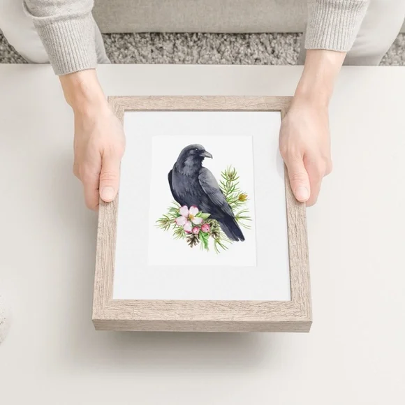 Raven Crow Bird Wall Art Watercolor Illustration Print Poster Card Unframed - Picture 6 of 7